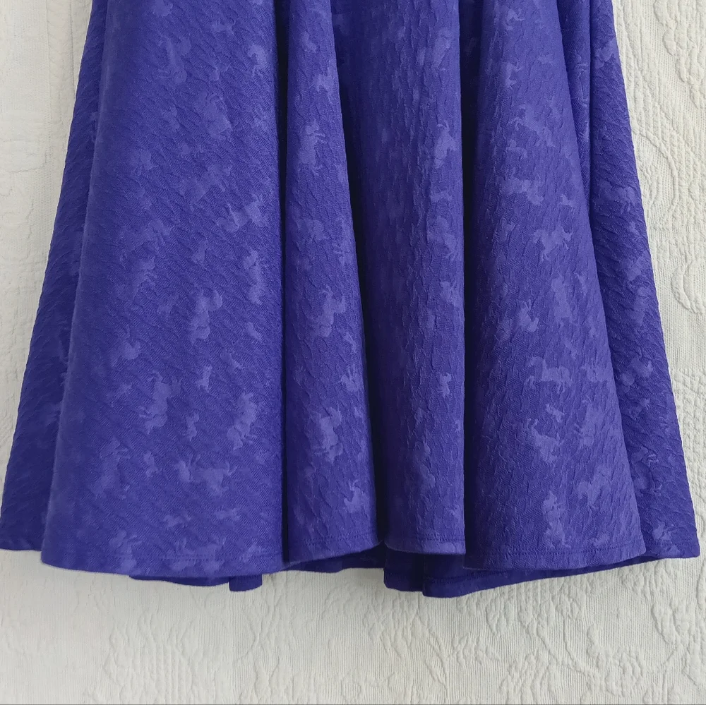 LuLaRoe Purple Unicorn Fit N Flare Midi Dress Stretchy Textured Fantasy Colorful - Picture 5 of 13
